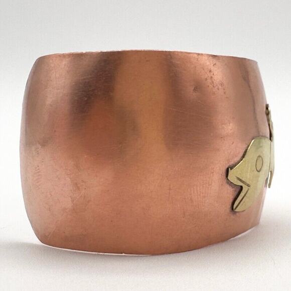 Copper and Brass Cuff Bracelet Abstract Animal Mid Century Hand Made in Mexico - Picture 9 of 12